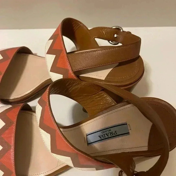 Prada Leather Colorblock Pattern Slingback brown and tan color Sandals - Picture 12 of 16